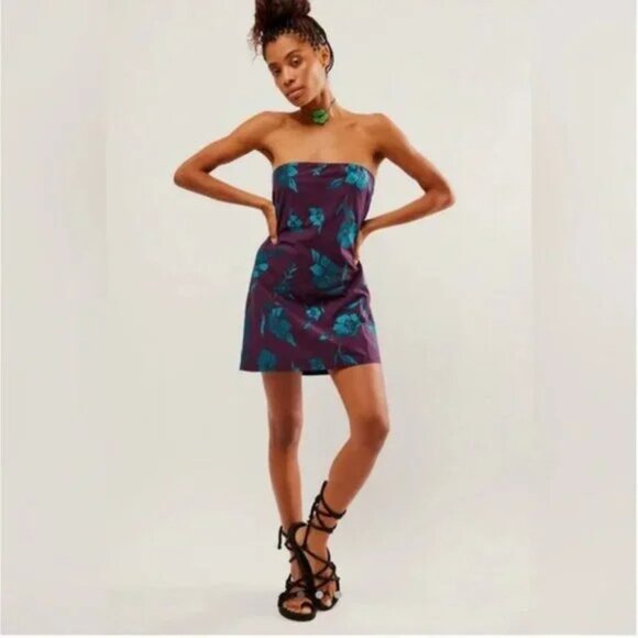 Free People Sonja Mini Tube Dress in Aubergine Combo - Picture 1 of 7